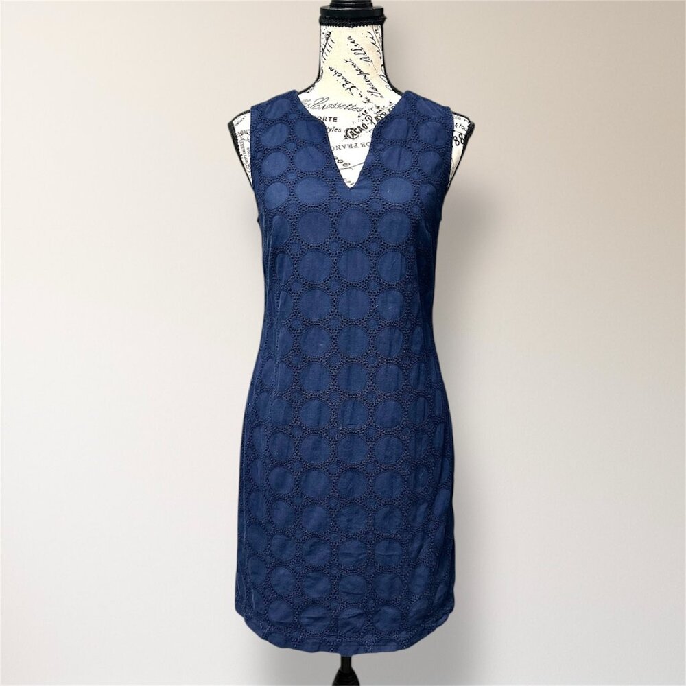 Banana Republic 4 Navy Embroidered Eyelet Sleeveless Mini‎ Dress Coastal Preppy